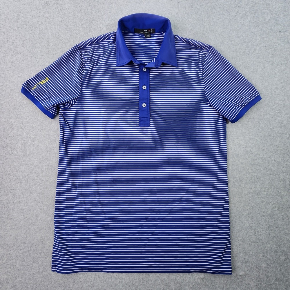Ralph Lauren RLX Polo Mens Size Large Blue Stripe Button Shirt Flaw On Collar.